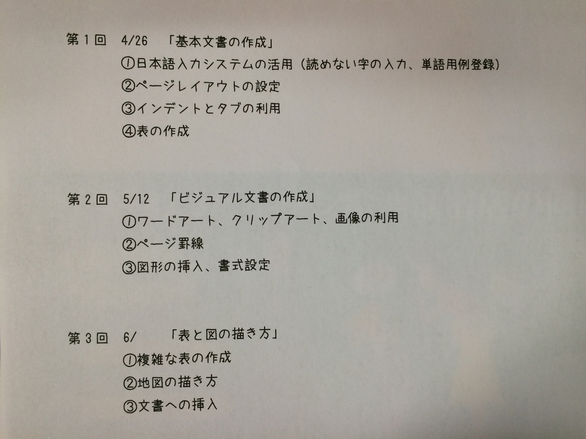 ワード講座の内容 ワード講座の内容
