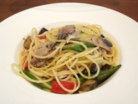 秋刀魚と丹波野菜のオイルソーススパゲッティー