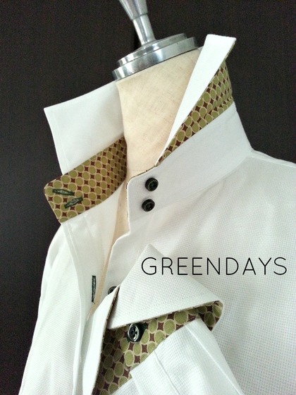 ホワイト×グリーンの素敵なレディース・オーダーシャツ