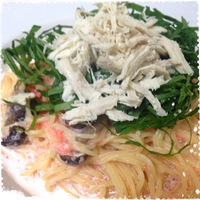 冷製鶏としめじ、青じその明太子パスタ 2014/07/22 20:56:26